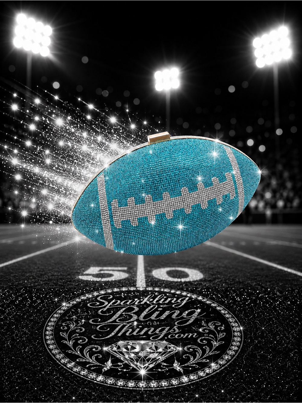 NWT Football Clutch Purse Sparkling Bling Swarovski Crystal Bag Super Bowl +Gift - Picture 9 of 15